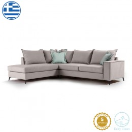 Γωνιακός καναπές δεξιά γωνία Romantic pakoworld ύφασμα elephant-ciel 290x235x95εκ 168-000032