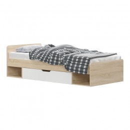 Κρεβάτι μονό με συρτάρι Letto pakoworld σε oak - λευκό απόχρωση 90x200εκ 173-000049