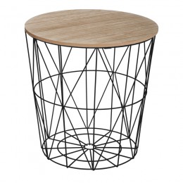Βοηθητικό τραπέζι Kumi pakoworld mdf επιφάνεια oak και μέταλλο σε μαύρη απόχρωση Φ40x41εκ