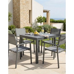 Τραπεζαρία Moly - Kliton Ι σετ 5τεμ pakoworld ανθρακί αλουμίνιο και textilene σε ανθρακί απόχρωση 80x80x74εκ