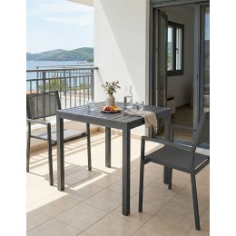 Τραπεζαρία Moly - Kliton Ι σετ 3τεμ pakoworld ανθρακί αλουμίνιο και textilene σε ανθρακί απόχρωση 80x80x74εκ