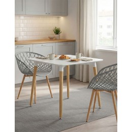 Τραπεζαρία Ezra-Natali pakoworld σετ 3τεμ pp-mdf σε γκρι-λευκή απόχρωση με φυσικό πόδι 80x80x76εκ