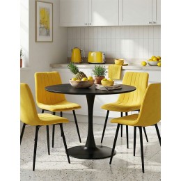 Τραπεζαρία Balou-Noor pakoworld σετ 5τεμ MDF μαύρο-κιτρινο Φ100x73εκ