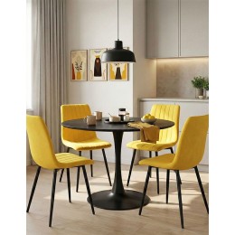 Τραπεζαρία Balou-Noor pakoworld σετ 5τεμ MDF μαύρο-κίτρινο Φ120x73εκ