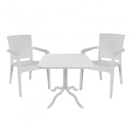 Τραπεζαρία Icon-Halcyon pakoworld σετ 3τεμ PP σε λευκή απόχρωση