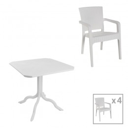 Τραπεζαρία Icon-Halcyon pakoworld σετ 5τεμ PP σε λευκή απόχρωση