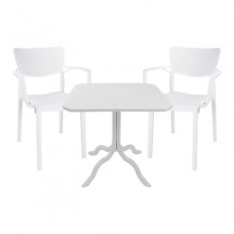 Τραπεζαρία Icon-Fontline pakoworld σετ 3τεμ PP σε λευκή απόχρωση