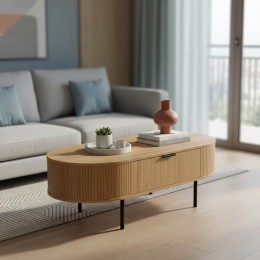 Τραπέζι σαλονιού Scandi pakoworld MDF φυσικό με μεταλλικά πόδια 118x60x44εκ