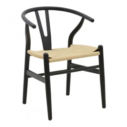 Καρέκλα Wishbone pakoworld μαύρο rubberwood-έδρα φυσικό σχοινί 53x55x76εκ 263-000025