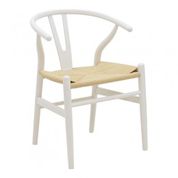 Καρέκλα Wishbone pakoworld λευκό rubberwood-έδρα φυσικό σχοινί 53x55x76εκ 263-000026