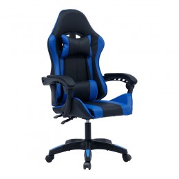 Καρέκλα γραφείου gaming William pakoworld 60x59x108-118 εκ. PU μαύρο-μπλε 275-000014