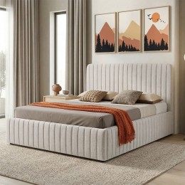 Κρεβάτι διπλό Zilin pakoworld ύφασμα μπεζ με αποθηκευτικό χώρο 160x200εκ