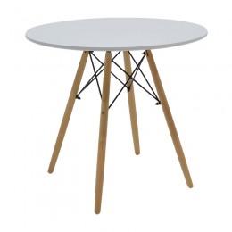 Τραπέζι Julita pakoworld MDF λευκό-πόδια σε φυσική απόχρωση Φ80x73εκ