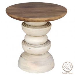 Τραπέζι σαλονιού Gerardo Inart white wash-φυσικό μασίφ ξύλο ακακίας Φ55x55εκ 297-000002