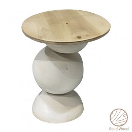 Βοηθητικό τραπέζι Sedra Inart white wash-φυσικό μασίφ mango ξύλο Φ38x44εκ 297-000008