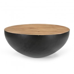 Τραπέζι σαλονιού Coffelty Inart μαύρο μέταλλο-μασίφ ξύλο ακακίας Φ90x40εκ 307-000005