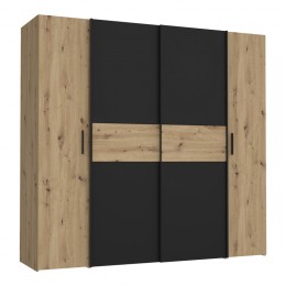 Ντουλάπα ρούχων Bekerk pakoworld τετράφυλλη μαύρο-oak μελαμίνης 200x61.5x190.5εκ