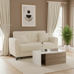 Καναπές-κρεβάτι με αποθηκευτικό χώρο διθέσιος Modesto pakoworld κρεμ ύφασμα 155x85x80εκ