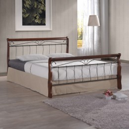 Κρεβάτι διπλό Verpen pakoworld καρυδί rubberwood-μαύρο μέταλλο 150x190εκ 330-000011