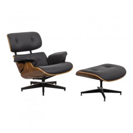 Πολυθρόνα-υποπόδιο relax Jenna pakoworld μαύρο pu- plywood καρυδί-βάση χρωμίου 82x92x82εκ 332-000006
