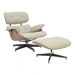 Πολυθρόνα-υποπόδιο relax Jenna pakoworld μπεζ pu- plywood καρυδί-βάση χρωμίου 82x92x82εκ 332-000007
