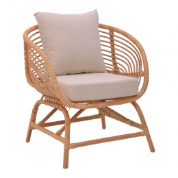 Πολυθρόνα Caxen pakoworld φυσικό rattan-λευκό μαξιλάρι 72x63x75εκ 335-000011