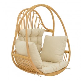 Κρεμαστή κούνια Jorg pakoworld φυσικό rattan-κρεμ μαξιλάρι 80x59x105εκ 335-000022