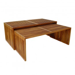 Τραπέζι Tinnie pakoworld σετ 2τεμ teak ξύλο σε φυσική απόχρωση 343-000027