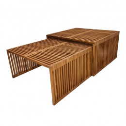 Τραπέζι Tinnie pakoworld σετ 2τεμ teak ξύλο σε φυσική απόχρωση 343-000028