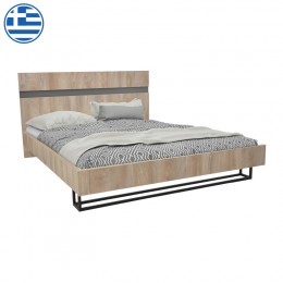Κρεβάτι διπλό Elencia pakoworld σε oak με γκρι απόχρωση 160x200εκ 362-000003
