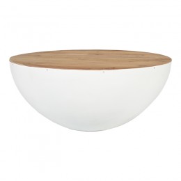 Τραπέζι σαλονιού Coffelty Inart μασίφ ξύλο ακακίας - λευκό μέταλλο Φ90x40εκ