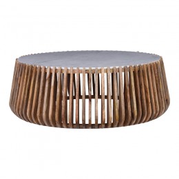 Τραπέζι σαλονιού Mable pakoworld mango ξύλο σε φυσική απόχρωση με επιφάνεια μαρμάρου Φ120x45εκ