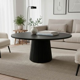 Τραπέζι σαλονιού Canicule I pakoworld μασίφ ξύλο ακακίας σε μαύρη απόχρωση Φ80x40εκ