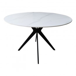 Τραπέζι Orbital pakoworld sintered stone λευκή όψη μαρμάρου με μαύρα μεταλλικά πόδια Φ120x76εκ