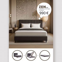 ZEN ΚΡΕΒΑΤΙ ΜΕ ΑΠΟΘΗΚ. ΧΩΡΟ ΚΑΙ ΣΤΡΩΜΑ ΓΚΡΙ ΣΚΟΥΡΟ 212x174x126.5cm