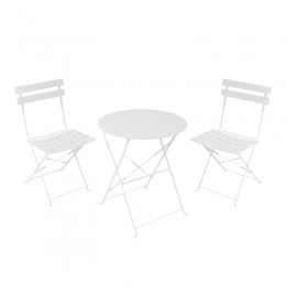 Τραπεζαρία Bistro pakoworld σετ 3τεμ μεταλλική αναδιπλούμενη σε λευκή απόχρωση Φ60x71εκ