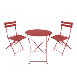 Τραπεζαρία Bistro pakoworld σετ 3τεμ μεταλλική αναδιπλούμενη σε terracotta απόχρωση Φ60x71εκ