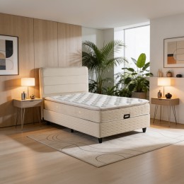 Κρεβάτι ημίδιπλο Linteda pakoworld με αποθηκευτικό χώρο κρεμ βελούδο 120x200εκ