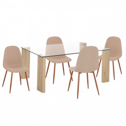 ΣΕΤ ΤΡΑΠΕΖΑΡΙΑΣ 5ΤΜΧ LEOMOR HM21270.01 ΤΡΑΠΕΖΙ & 4 ΚΑΡΕΚΛΕΣ - ΜΠΕΖ ΥΦΑΣΜΑ