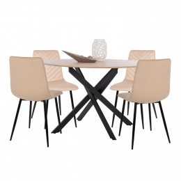 ΣΕΤ ΤΡΑΠΕΖΑΡΙΑΣ 5ΤΜΧ ROSARIO HM21278 MDF TOP ΣΤΡΟΓΓΥΛΟ-ΒΕΛΟΥΔΟ ΕΚΡΟΥ & ΜΕΤΑΛΛΟ