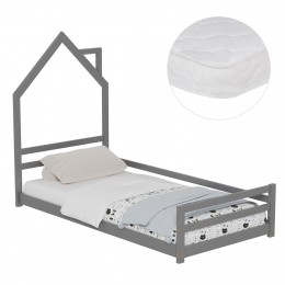 ΚΡΕΒΑΤΙ ΠΑΙΔΙΚΟ ΜΕ ΣΤΡΩΜΑ HOUSER HM21301.01 ΞΥΛΟ ΠΕΥΚΟΥ ΣΕ ΓΚΡΙ--ΣΤΡΩΜΑ 90x190εκ