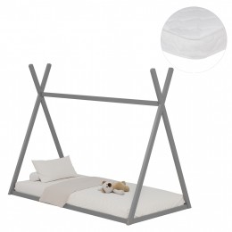 ΚΡΕΒΑΤΙ ΠΑΙΔΙΚΟ ΜΕ ΣΤΡΩΜΑ MUNK HM21306.02 ΞΥΛΟ ΠΕΥΚΟΥ ΣΕ ΓΚΡΙ--ΣΤΡΩΜΑ 90x190εκ