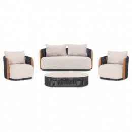 ΣΕΤ ΣΑΛΟΝΙ 4-ΘΕΣΕΩΝ AUGUSTUS SM21346 ΣΚΟΥΡΟ ΓΚΡΙ ΑΛΟΥΜΙΝΙΟ-ΣΧΟΙΝΙ--ΜΠΕΖ OLEFIN