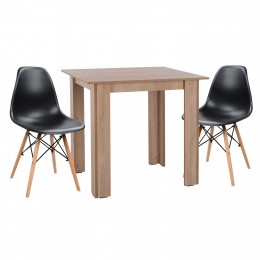 ΣΕΤ ΤΡΑΠΕΖΑΡΙΑΣ 3ΤΜΧ KELVIN HM21376 ΤΕΤΡΑΓΩΝΟ ΤΡΑΠΕΖΙ SONAMA OAK--2 ΚΑΡΕΚΛΕΣ ΜΑΥΡΕΣ