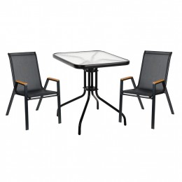 ΣΕΤ ΤΡΑΠΕΖΑΡΙΑΣ 3ΤΜΧ FIGO HM10730.03-- 2 ΚΑΡΕΚΛΕΣ & ΤΕΤΡΑΓΩΝΟ ΤΡΑΠΕΖΙ 60x60εκ ΜΑΥΡΟ