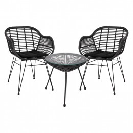ΣΕΤ ΤΡΑΠΕΖΑΡΙΑΣ 3ΤΜΧ HM11871 ΜΕΤΑΛΛΟ & RATTAN ΣΕ ΜΑΥΡΟ ΧΡΩΜΑ