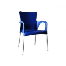 LARA Πολυθρόνα Dining Στοιβαζόμενη, 60x52x85cm ALU Silver, PP - UV Protection Απόχρωση Μπλε Ε306,6