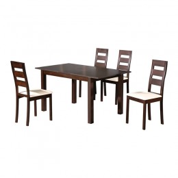 MILLER Set Τραπεζαρία Κουζίνας Ξύλινη Επεκτεινόμενο Τραπέζι + 4 Καρέκλες Σκ.Καρυδί-PVC Εκρού Ε781,S