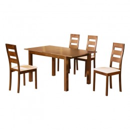 MILLER Set Τραπεζαρία Κουζίνας Ξύλινη: Επεκτεινόμενο Τραπέζι+ 4 Καρέκλες Honey Oak-PVC Εκρού Ε781,1S