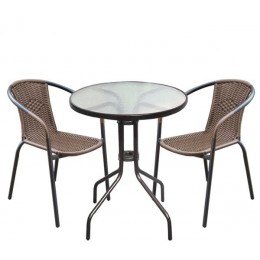 BALENO Set Κήπου - Βεράντας: Τραπέζι + 2 Πολυθρόνες Μέταλλο Καφέ - Wicker Brown Ε240